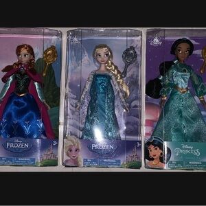 Disney Frozen and Princess Dolls - Blue, Teal, and Black Outfits